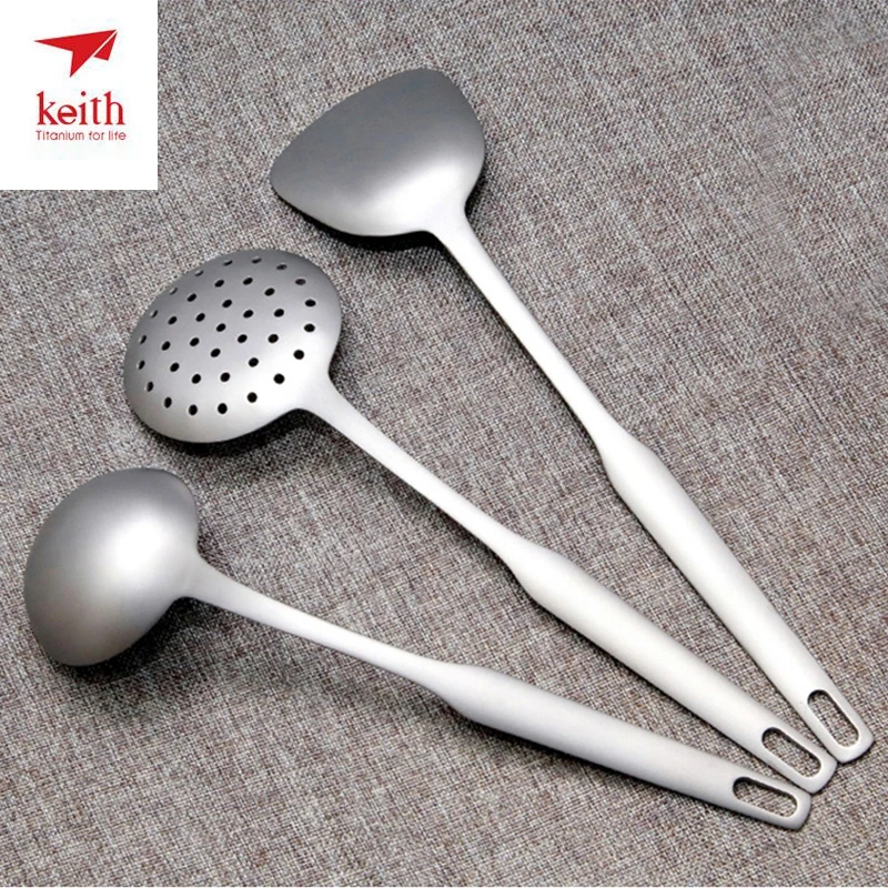  Three-piece Suit Keith Titanium Spatula Titanium Soup Spoon Colander Long Handle Cooking Shovel Kit - 33028473718