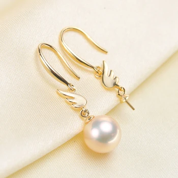 

S925 Sterling Silver Angel Wings Drop Earrings Fittings DIY Pearl Earrings Accessory Components Silver&Gold Color 3Pairs/Lot