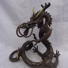 USPS в США S1530 1" Фэншуй Китайский Год Зодиак Чистая Бронзовый Богатство Fly Dragon Глава Длинные Статуя