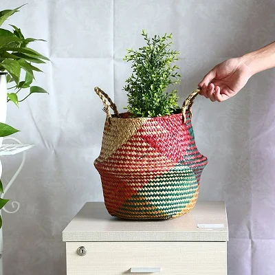 WHISM Seagrass корзинка ручной работы складной ротанг цветочный горшок соломенная плетеная корзина для белья домашний декор васман - Цвет: Style 7