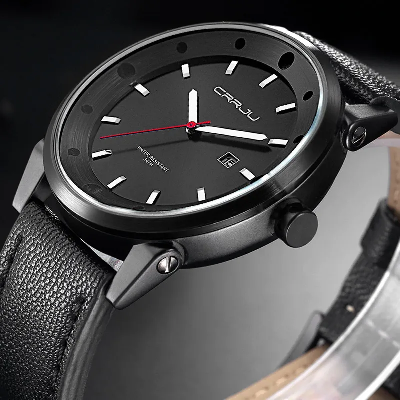 Beste Nieuwe sport mannen horloges top luxe merk crrju mannen quartz datum klok man lederen leger militaire polshorloge relogio masculino