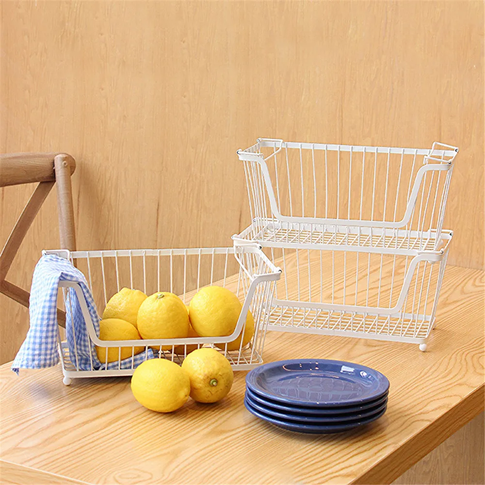  Nordic White Metal Stackable Storage Basket Home Cosmetics Bath Organizer Frame Rack Office Desktop