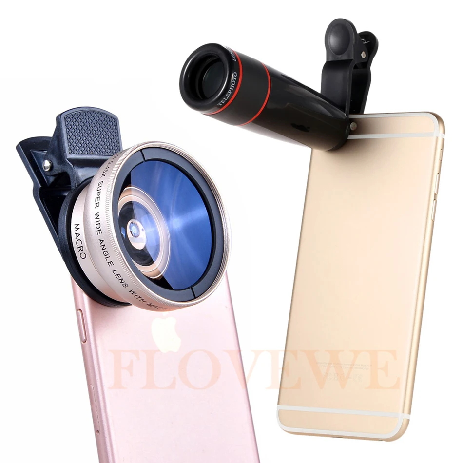 2in1 Phone Camera Lens Kit 8X Zoom Telescope Telephoto Lenses 0.45X