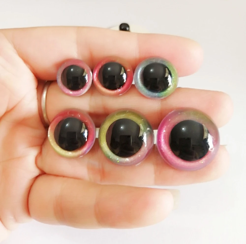 20pcs/lot 13--40mm round clear safety toy eyes +glitter rainbow fabric+hard  washer for diy doll findings--mixed color