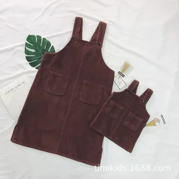 

Korean Mother and Daughter Dress 2018 Autumn New Baby Girl Corduroy Skirt Dress Mommy and Me Clothes Family Matching Outfits