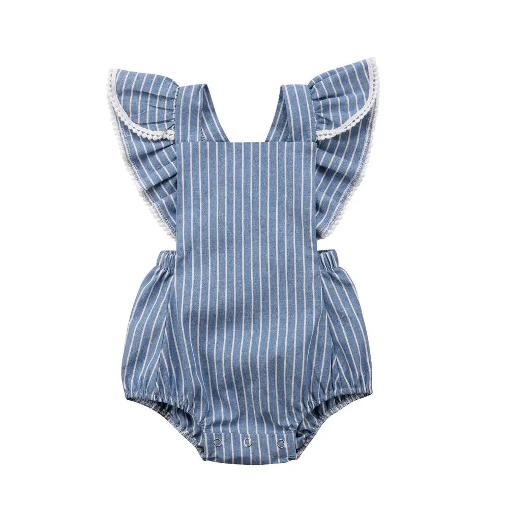 2018 Blue Baby Romper Newborn Infant Baby Girl Stripe Romper Flying