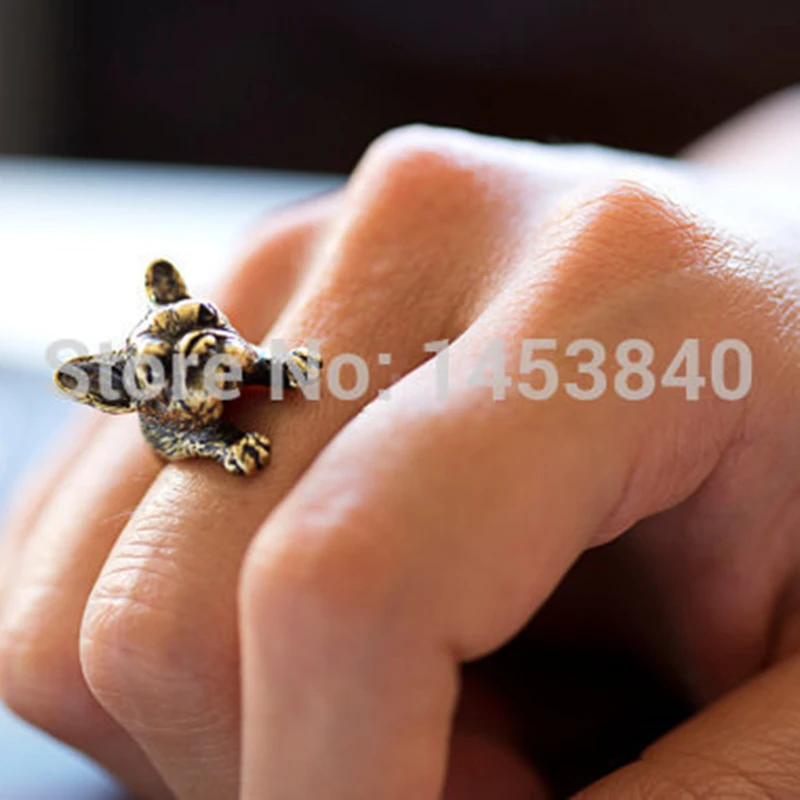 Кольцо с французским бульдогом черное/античное серебро/античная бронза женское Ретро полированное кольцо с животными 12 шт./лот