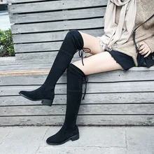 Пикантные облегающие эластичные ботфорты из флока; женская обувь; коллекция года; сезон осень-зима; женские высокие сапоги до бедра на высоком каблуке; botas
