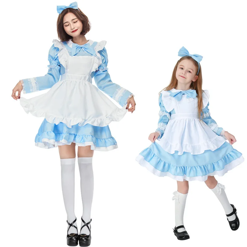 Girls Alice in Wonderland Girls Fancy Dress Maid Lolita Costume Cosplay ...