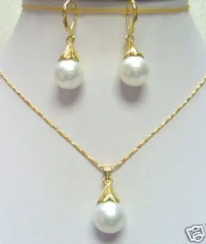 

Women's Wedding beautiful 10MM white shell pearl pendant necklace earring jewelry set real Ms. girl Wedding-jewelry earrings