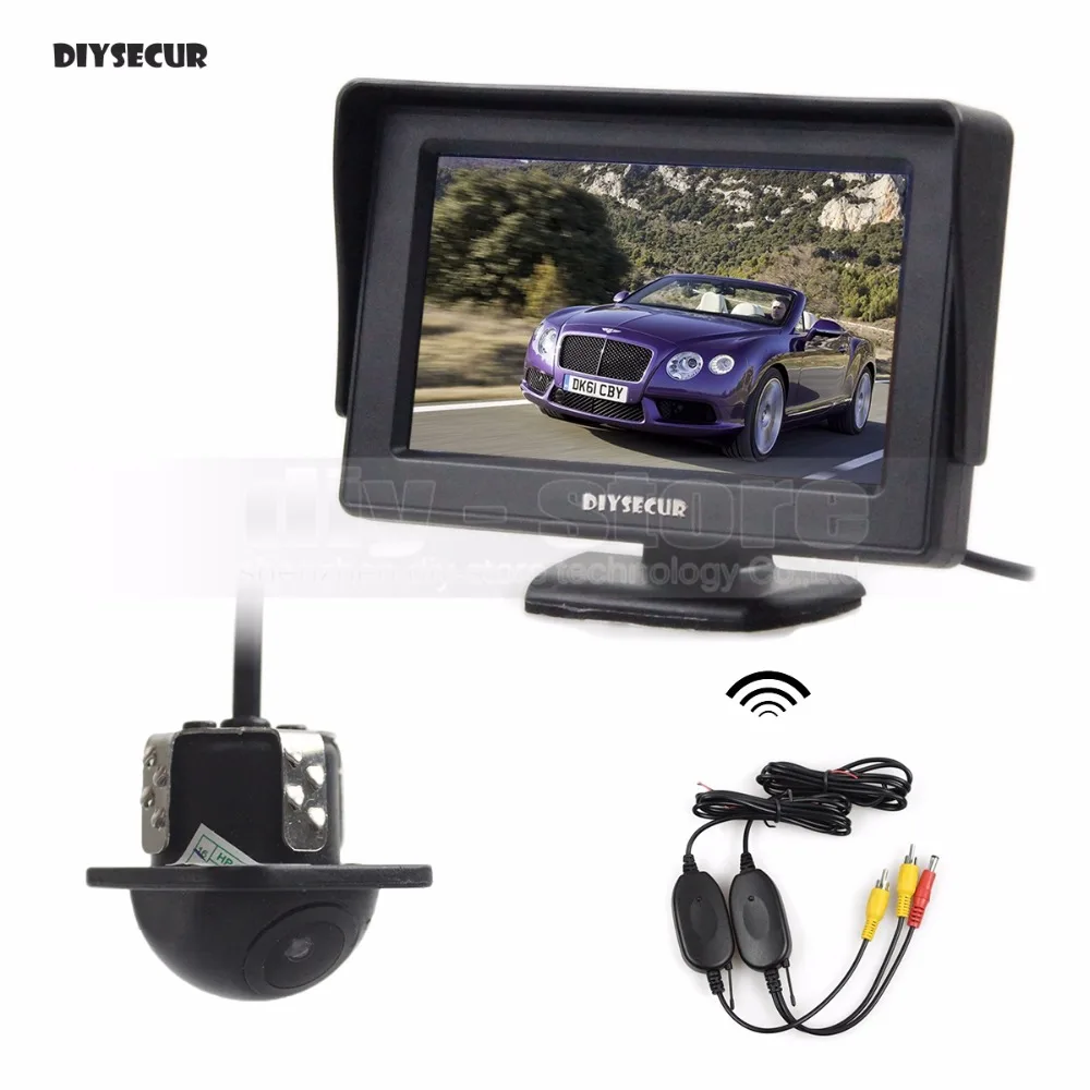 

DIYSECUR Wireless 4.3inch HD LCD Display Rear View Monitor Car Monitor Mini Car Cam Rear View Car Camera Reversing System Kit