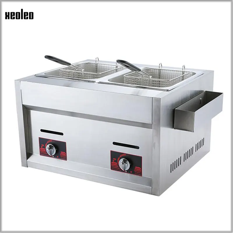 

XEOLEO Stainless Steel Fryer Multi-function Commercial Fryer 12L Double Cylinder Double Screen Gas Fryer Fried Chicken 2*4000W