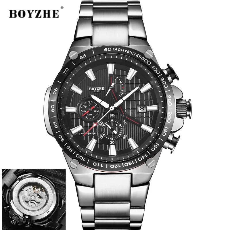 BOYZHE الرجال التلقائي الميكانيكية ووتش عارضة الازياء الفاخرة الفولاذ المقاوم للصدأ أعلى العلامة التجارية الرياضة الذاتي الرياح الساعات Relogio ... BOYZHE الرجال التلقائي الميكانيكية ووتش عارضة الازياء الفاخرة الفولاذ المقاوم للصدأ أعلى العلامة التجارية الرياضة الذاتي الرياح الساعات Relogio ...