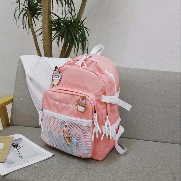 Шикарный рюкзак с нашивками мороженого, Женский многослойный Большой Вместительный школьный рюкзак, модная Подростковая дорожная сумка для девочек, повседневный холщовый рюкзак - Цвет: Pink