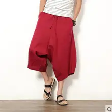 Гарун брюки мужские большие дворы из дышащего хлопка повседневные мужские капри летние свободные шаровары певицы костюмы [M-5XL]