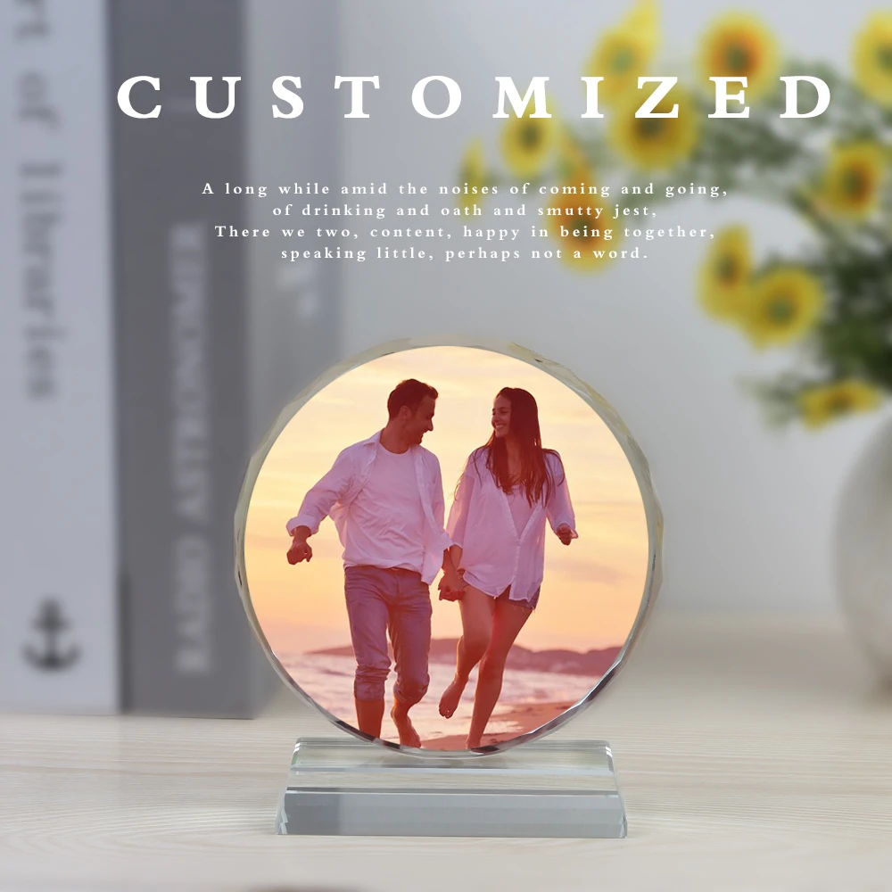 

Personalized Crystal Frame Diy Customized Round Baby Photo Frames Valentines Birthday Gift Weeding Home Tabletop Decor