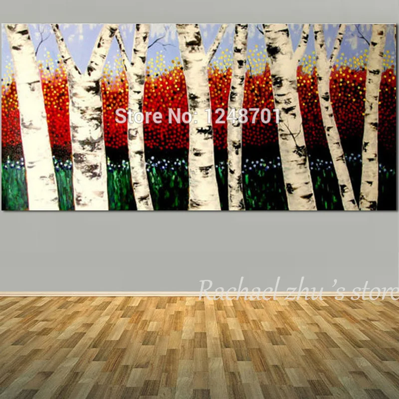 

Large Size Hand Painted Abstract Birch Forest Oil Painting On Canvas Palette Knife Textured Birchs Forest Picture For Home Decor