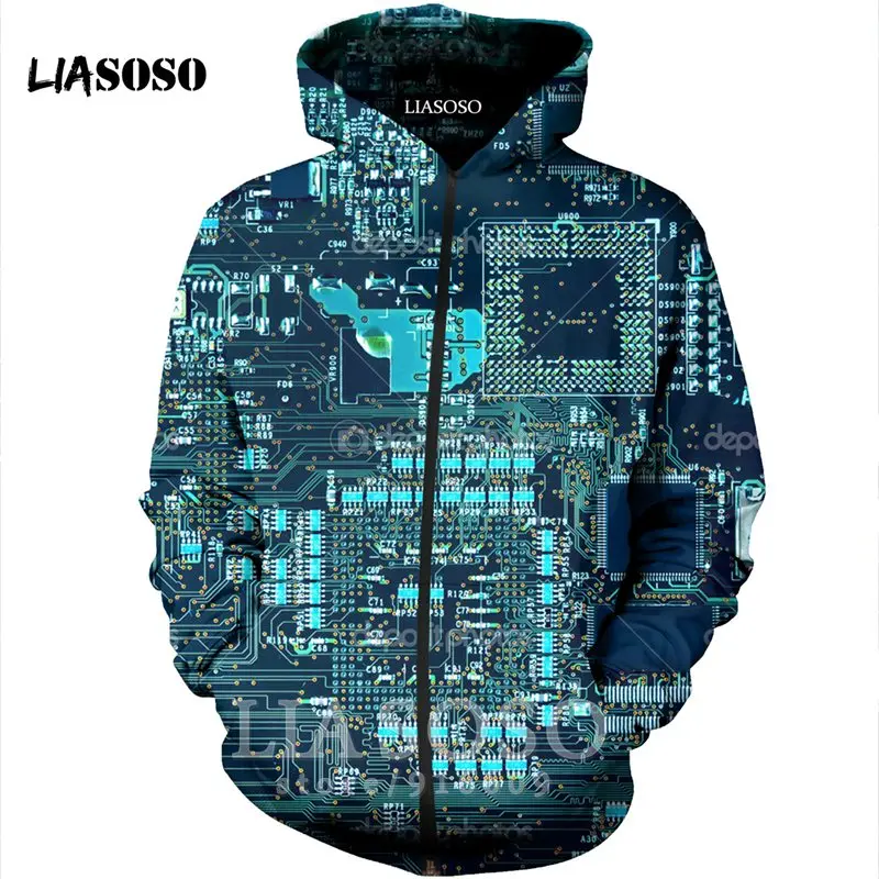 

3D Print Anime Sweatshirt jacket Circuit board Long sleeve funny cpu Harajuku zipper shirt fashion hoodies hip hop hoodie A162