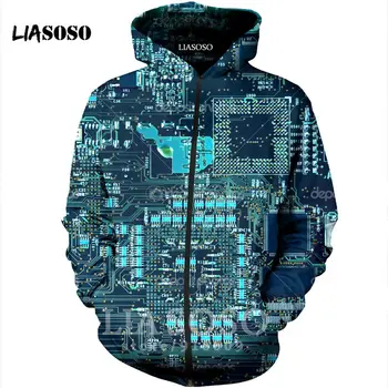 

3D Print Anime Sweatshirt jacket Circuit board Long sleeve funny cpu Harajuku zipper shirt fashion hoodies hip hop hoodie A162