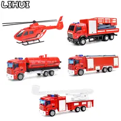 5 шт. наборы пожарная машина сплав Игрушки для мальчиков Diecast инерционный тянуть назад транспортные средства Детские игрушки вертолет