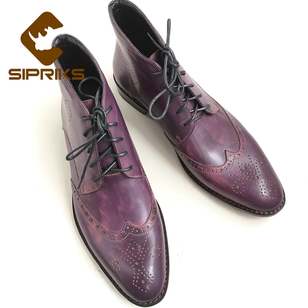 Sipriks 37-45 мужские Ботильоны фиолетовый мужской Туфли под платье Hipster патиной кожи