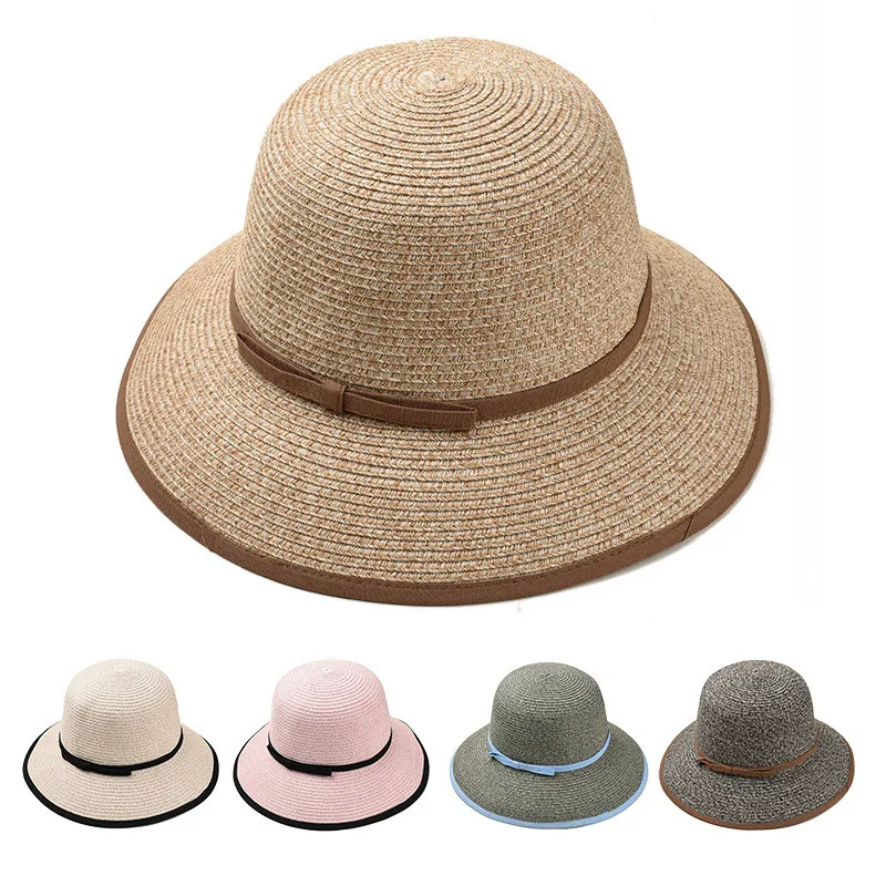 10pcs/lot 01901 YJ245 new bowknot solid leisure lady bucket straw hat
