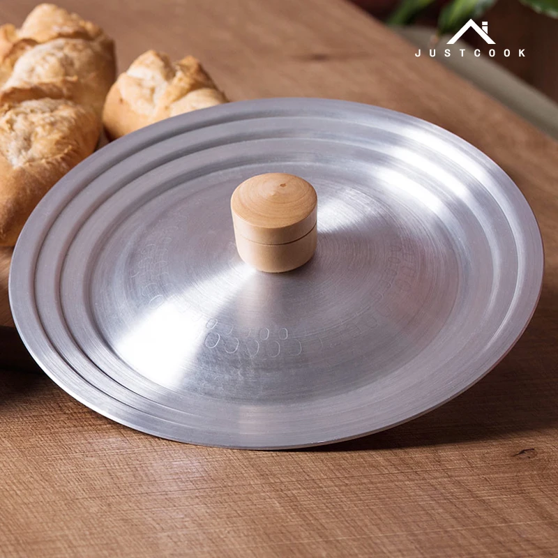 

Aluminum alloy pot cover snow flat pan milk soup pot wok lid wood handle16-24cm sanding saucepan skillet kitchen cookware