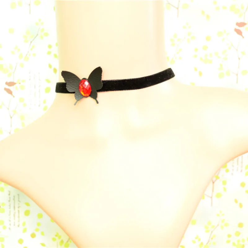 2014 New Gothic Lace Necklace With Red Diamon Butterfly Vintage Collar Wholesale | Украшения и аксессуары