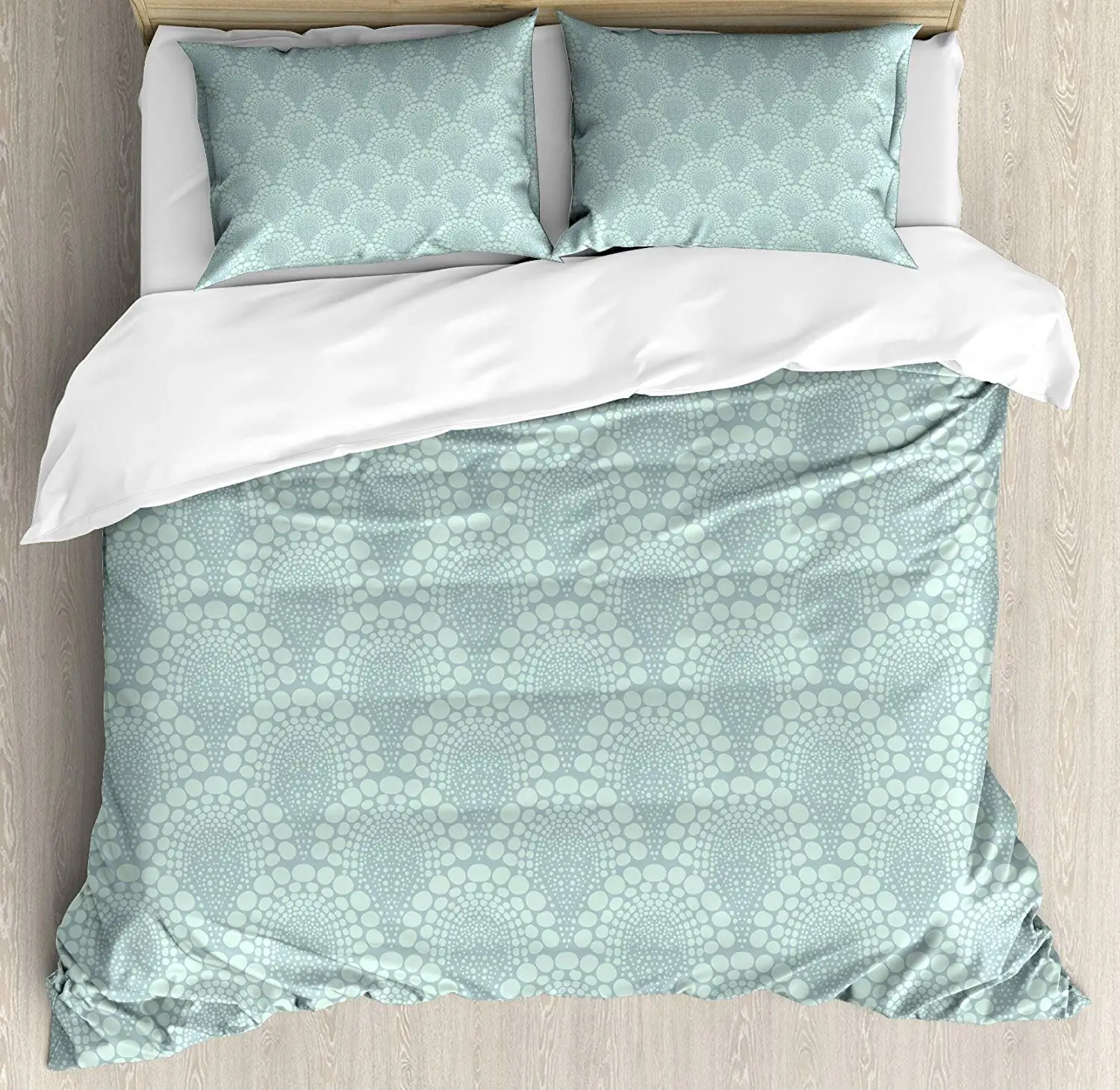 

Geometric Duvet Cover Set Hand Drawn Abstract Circular Pattern with Monochrome Dots Illustration, Decorative 3 Piece Bedding Set