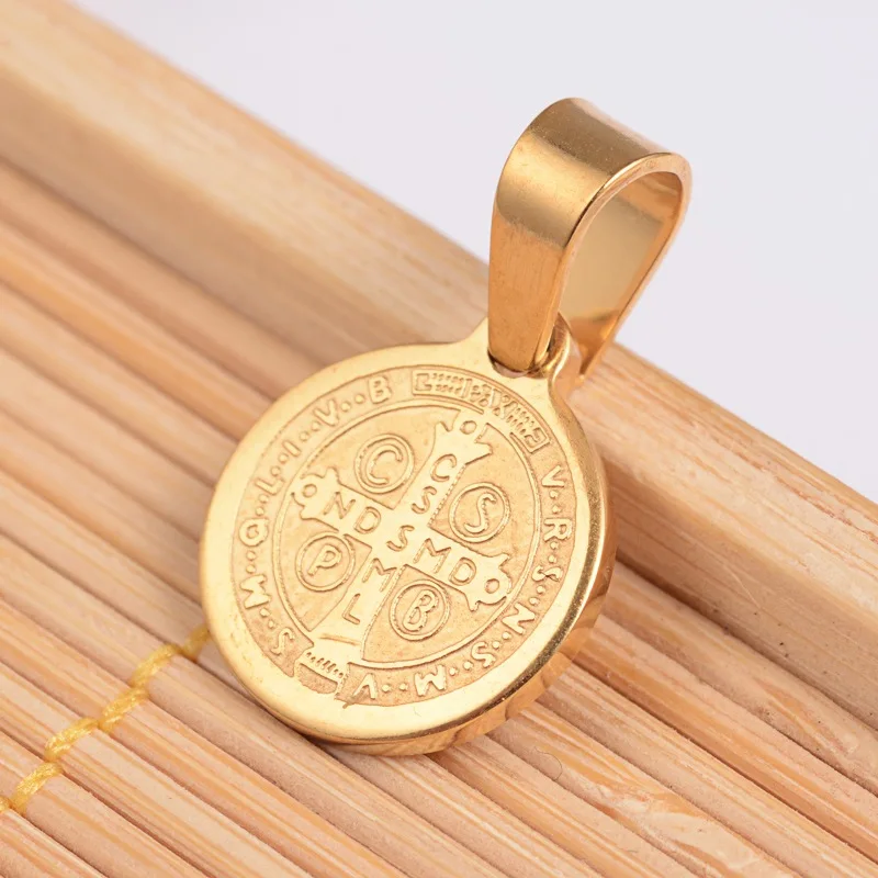50pcs Flat Round with San Benito & Word Necklaces&Pendants For Stainless Steel Gold Pendant Necklaces 14x12x1.2mm, Hole: 4x6.5mm