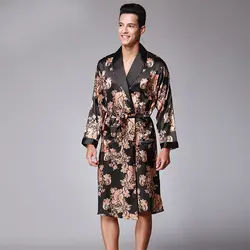 Мужской халат с принтом; сезон весна-осень; Кимоно купальный халат атласные халаты; домашняя одежда с длинными рукавами; Мужская одежда для
