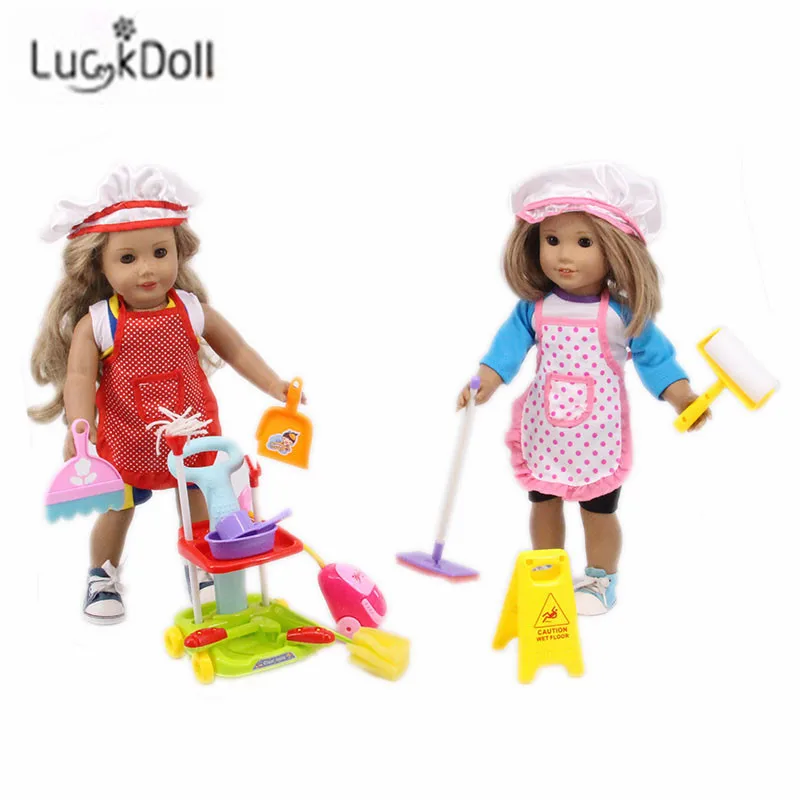 LUCKDOLL 14-Piece Чистящий Набор подходит 18 дюймов Американский 43 см детская кукла одежда аксессуары, игрушки для девочек, поколение, подарок на день рождения