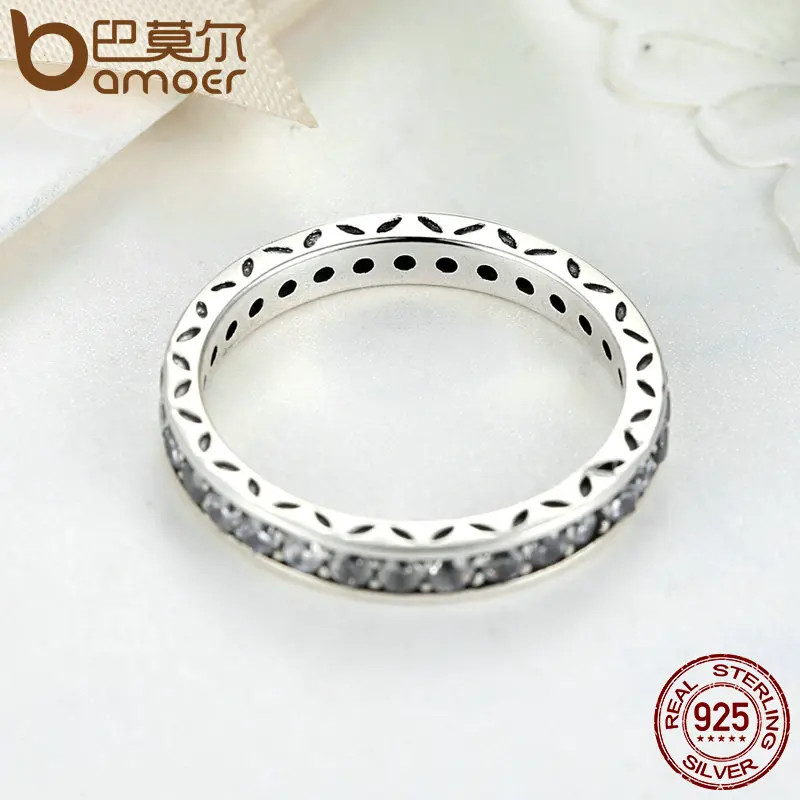 BAMOER Original 100% 925 Sterling Silver Finger Ring Authentic Luxury Jewelry For Women Wedding PA7119
