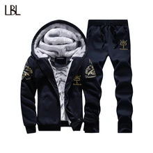 Winter Thick Inner Wool Hoodie Men Casual Warm Suit Men Zipper Suits For Men Outwear Pants