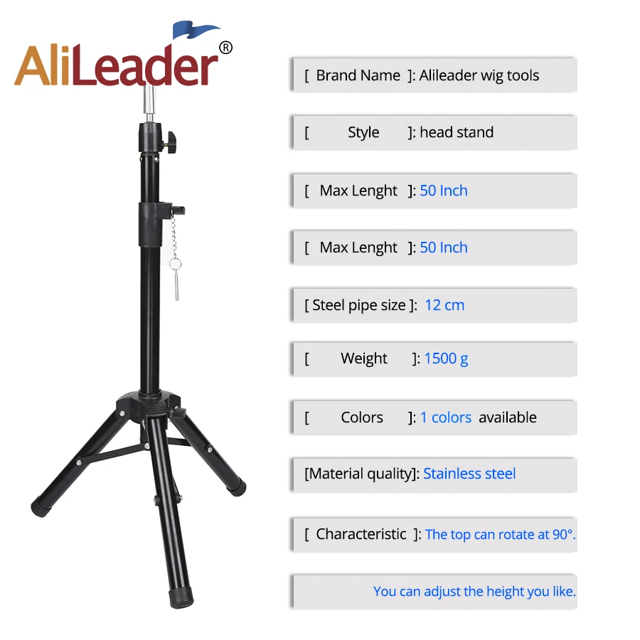 

Alileader 50 Inch Tripod Adjustable Stand For Mannequin Black Tripod Wig Head Stands Holder Strong Stable For Wig Making Tools