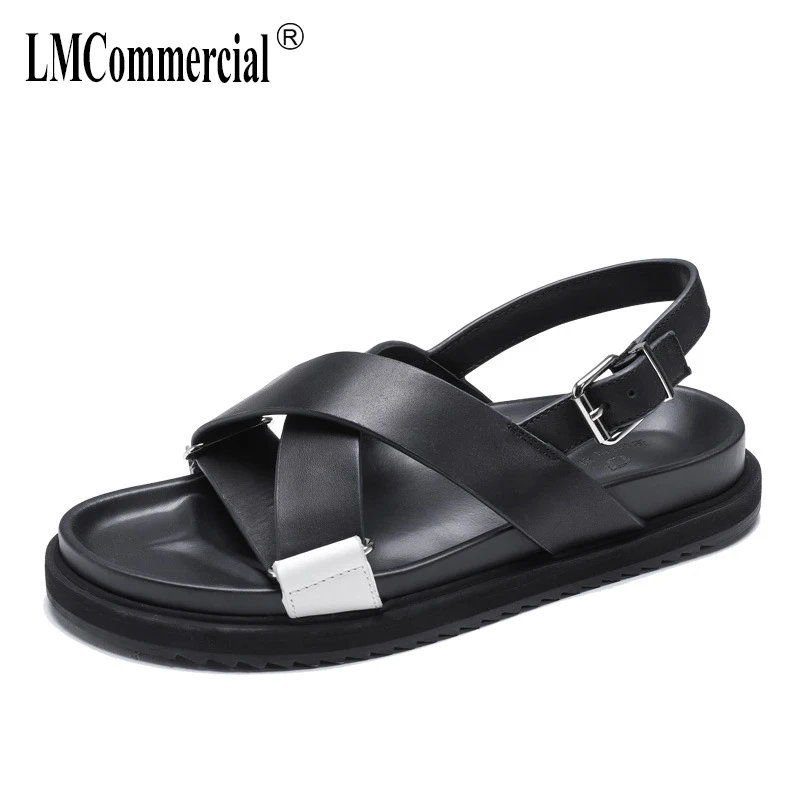 

Mens Genuine Leather Sandals Flat-soled Slippers Beach Shoe Summer all-match cowhide mens gladiator sandals summer anti-skid