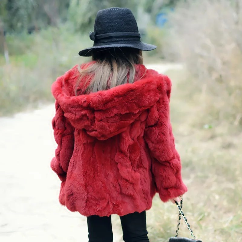 Г. Пальто с кроличьим мехом, куртка кожаное пальто для девочек винно-красная шуба из натурального кролика, куртка для девочек Детская Повседневная теплая одежда