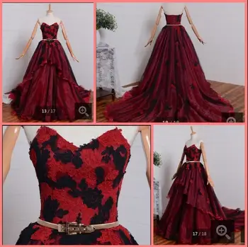 

winter real picture 2016 free shipping black wine wedding dresses sashes ball gown lace appliqued wedding gowns