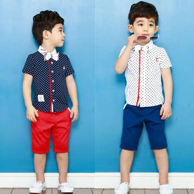 Bosudhsou Children Clothing baby boys short clothes suits set kids gentleman summer shirt t shirt