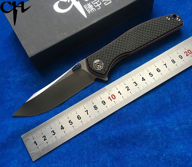 

CH3516 Flipper folding knife S35VN Blade ball bearings TC4 Titanium+CF handle camping fruit pocket knives EDC tools