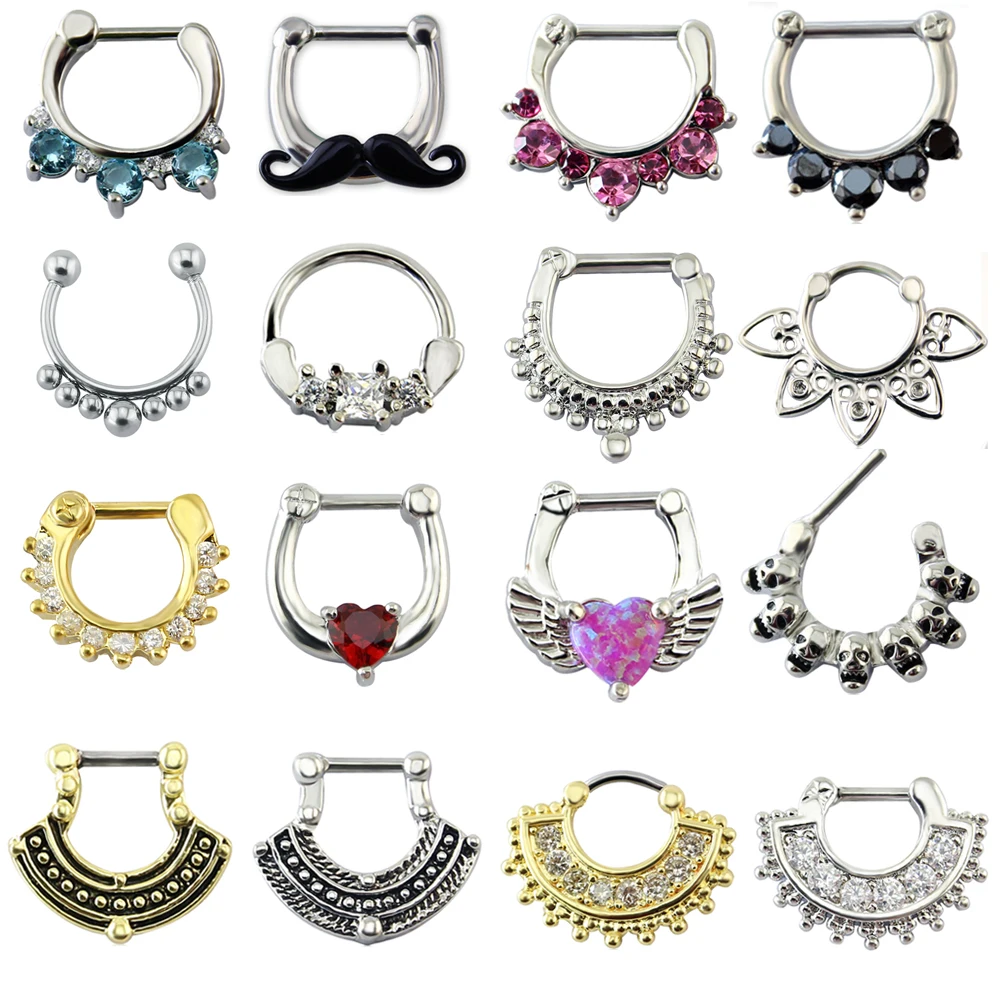 1 ks módy Ženy / muži Septum prsteny 16 Styles Clickers Septums 316L Chirurgická ocel Podkovy Nose Clips Body piercing Šperky