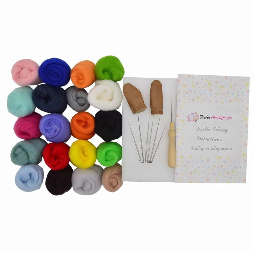 Needle Felting Starter Kit 100 Merino Wool Roving * 20 Colorwool