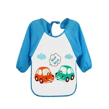 Горячая Распродажа, Детский водонепроницаемый фартук с длинными рукавами для малышей, Детский фартук для кормления, синий, маленький автомобиль