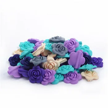 

DHL 1000pcs Flower Chewable Rose Silicone Beads Baby Teething Toys Food Grade Silicone For Diy Chain Teething Necklace