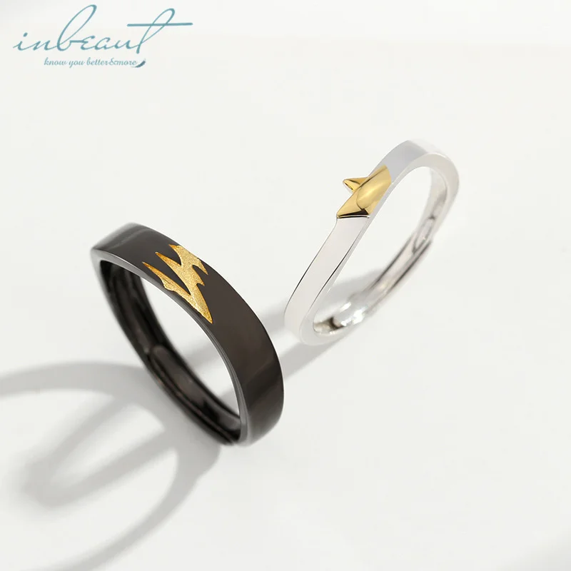 

inbeaut Silver Together as the Shadow Couple Rings White&Black Gold-color Lovers Shadows S925 Ring for Women Artistic Jewelry