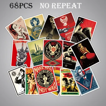 

68Pcs/set Toys Stickers SRetro Square Decal For Luggage Laptop Bike Motorcycle Phone Car Case Decal Sticker No Repeat F2