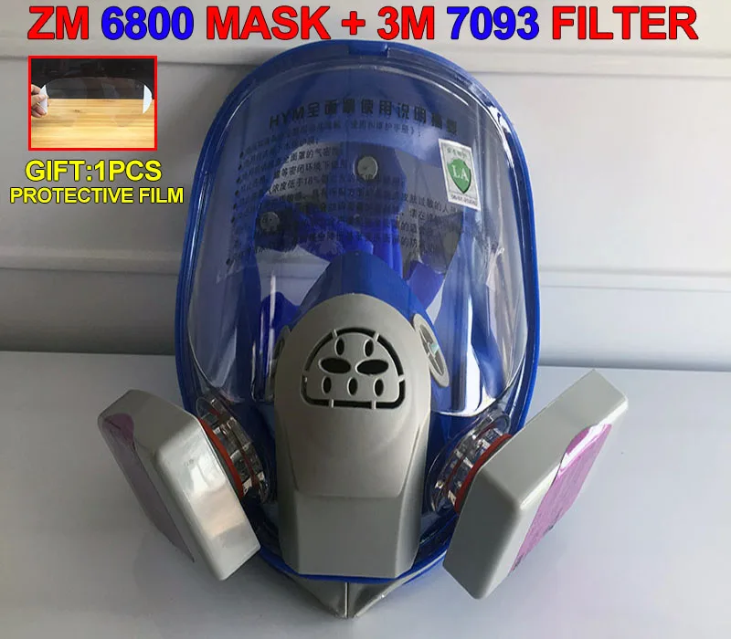 

1PCS ZM 6800 Mask + 2PCS 3M 7093 CN Filter Blue silicone Respirator gas mask For dust particulates Smoke Respirator full mask