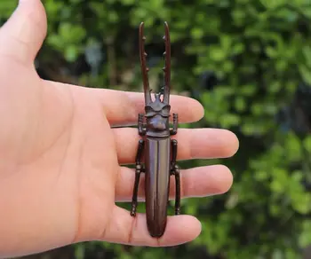 

11 cm China Red Copper solid longhorned beetles tea ceremony tea pet small ornaments handicraft ornaments small statue