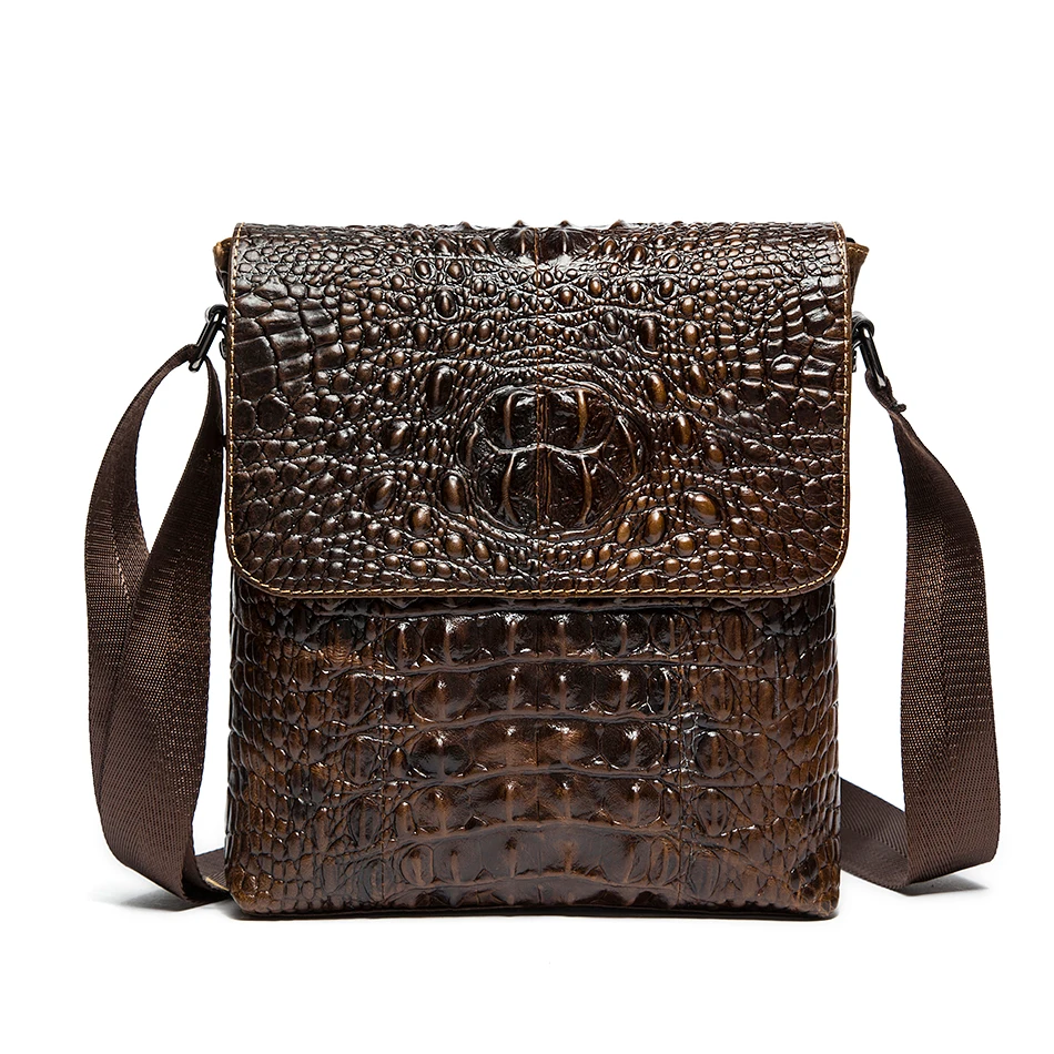 100 Genuine Leather Alligator Men font b Bags b font Crocodile Pattern font b Crossbody b