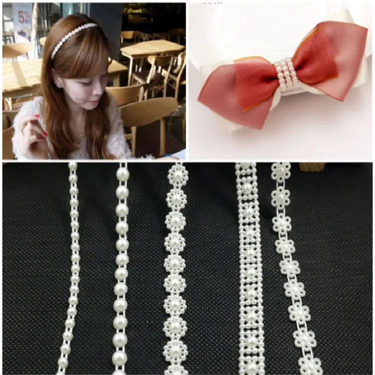 

5 Meters/lot ABS Imitation Pearl Beads Chain Ribbon Trim for Wedding Party Decor Hair Christmas Home Wedding Party Cake Decor
